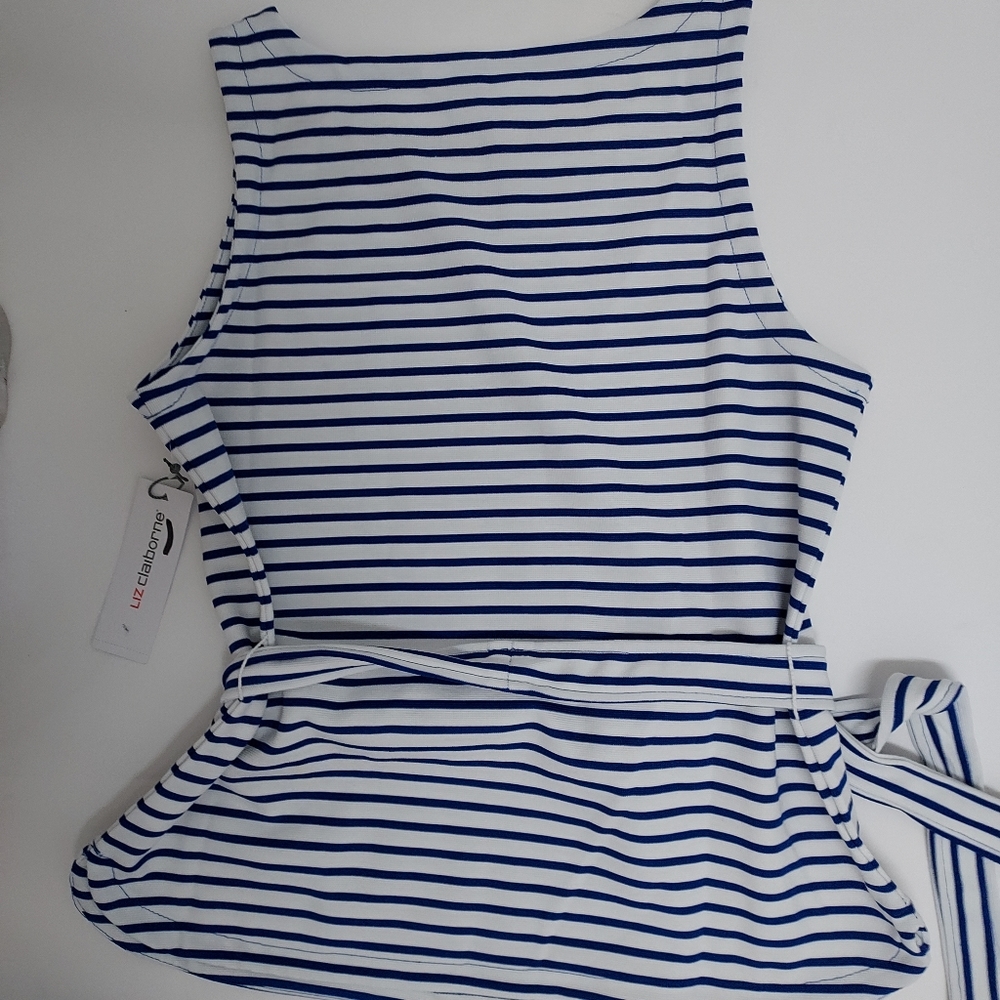 New Vintage Liz Clairnorne Nautical Navy Stripe Layering Shirt Sz Medium - Picture 5 of 5
